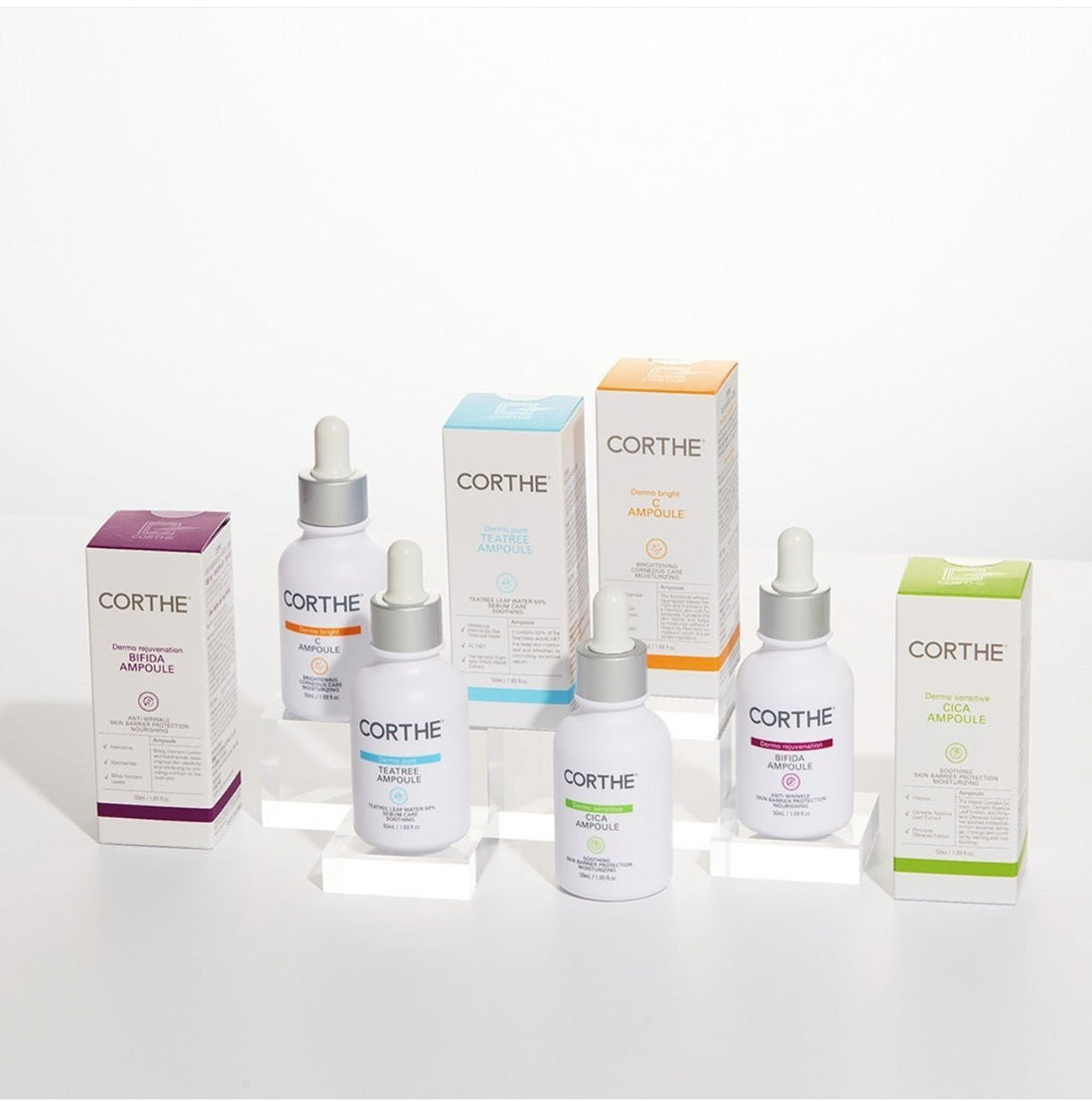 Korean skincare product collection with professional beauty bottles and packaging